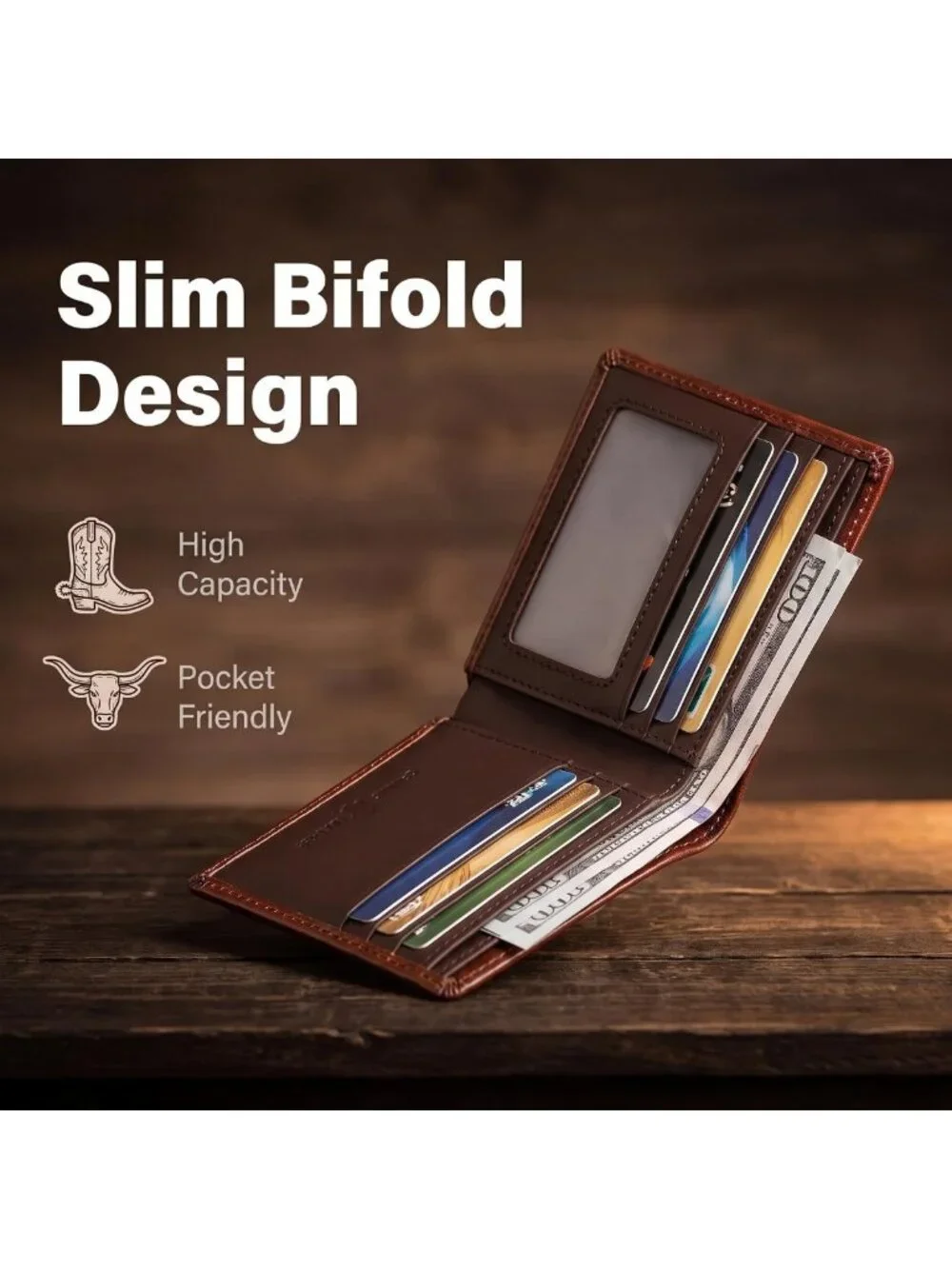 Vintage Floral Tooled Leather Bifold Wallet for Men - RFID Blocking, Multiple